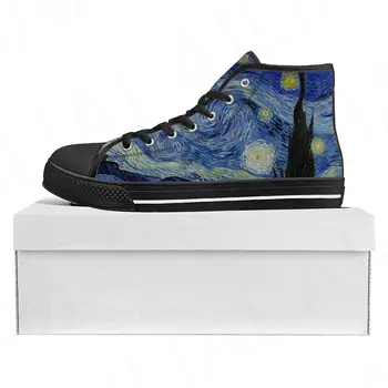 Van Gogh Yağlıboya Yıldızlı Gece Yüksek Top yüksek kaliteli ayakkabılar Mens Womens Genç Kanvas Sneaker Çift Ayakkabı Özel Ayakkabı