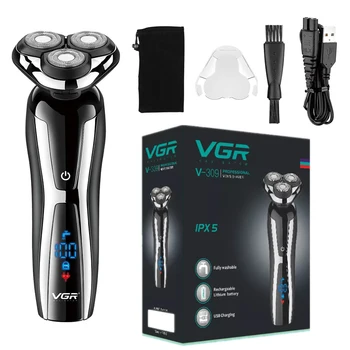 VGR ıslak Kuru Elektrikli Tıraş Makinesi Erkekler için döner sakal Elektrikli tıraş bıçağı Tıraş Makinesi tımar kiti Şarj Edilebilir lcd ekran