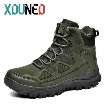 XDUNED yürüyüş ayakkabıları Taktik askeri postal Erkek Hakiki Deri Avcılık Trekking Kamp Dağcılık iş ayakkabısı Çizme
