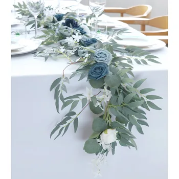 Yapay Masa Koşucu Çiçekler Düğün Kemer Yeşillik Zemin Kapı masa süsü Okaliptüs Söğüt Yaprakları Sarmaşıklar Gül Garland