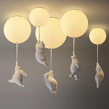 Yaratıcı balon ayı LED kolye ışıkları sevimli bebek çocuk yatak odası oturma yemek odası tavan asılı aydınlatmaları