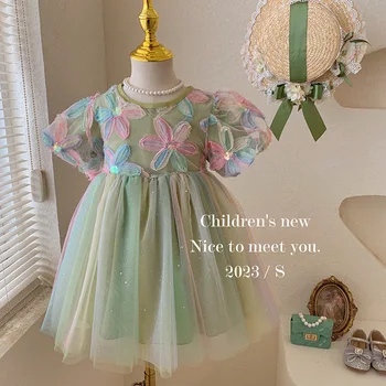 Yaz elbisesi Kızlar için Bebek rahat elbise Kız Prenses Parti Vestidos Kostüm Kızlar için Abiye Örgü Kız Giysileri