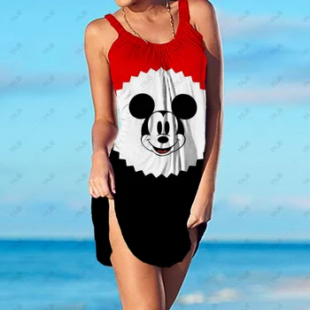 Yaz Kadın Plaj Elbise Seksi Disney Minnie Mouse Mayo Kadın Plaj Kapak-Ups sarma havlusu Aç Geri Sling Mini Plaj Elbiseleri