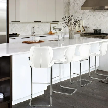Yemek ve mutfak bar taburesi için 4'lü metal ayaklı beyaz bar sandalyesi modern tasarım