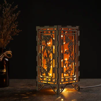 Yeni Dıy Ahşap Bulmaca Aydınlık Kişiselleştirilmiş LED Gece Lambası İç Dekorasyon Cafe Bar Dekorasyon Masa Lambası