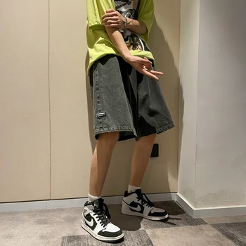 Yeni Kore Tarzı Yaz erkek Siyah Geniş Bacak Kot Şort Moda Casual Baggy Kısa Erkek Marka Giyim