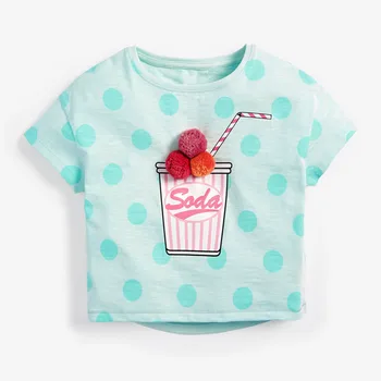 Yeni Yaz Bebek Kız Polka Dots T-shirt Yeni Karikatür Baskılı Kız Tees moda üst giyim Kısa Kollu Elbise Çocuklar için 2-7 Y