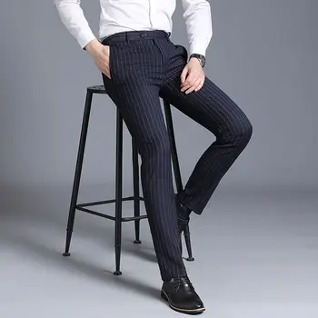 Yeni Yüksek Bel Iş Rahat Çizgili Takım Elbise Pantolon Erkekler Düz Ofis Resmi Pantolon Erkekler Klasik Tarzı Takım Elbise Pantolon Artı Boyutu C13