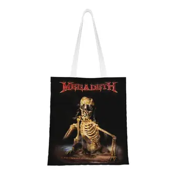 Yeniden kullanılabilir Megadeths Rock Grubu alışveriş çantası Kadın Omuz Tuval Tote Çanta Yıkanabilir Tengkorak Nyenrix Bakkal Alışveriş Çantaları