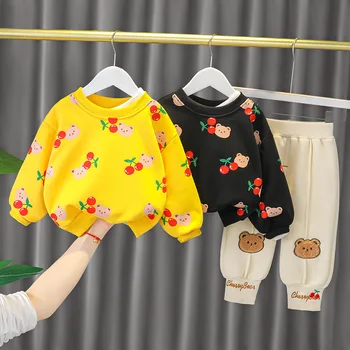 Yenidoğan Kız Giysileri Kıyafet Bebek Giysileri Baskı Kazak Ayı Pantolon 2 Adet Bebek Pamuk Kalın Takım Elbise Yeni Erkek Bebek eşofman takımı
