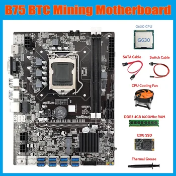YENİ B75 BTC Madencilik Anakart 8XUSB3. 0 + G630 CPU + DDR3 4GB RAM + 128G SSD + Fan + SATA Kablosu + Anahtarı Kablosu + Termal Gres