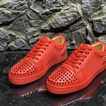 Yüksek Kalite Lüks Kırmızı Dipleri Düşük Üst Ayakkabı erkekler İçin Moda Marka Sivri Flats Loafer'lar kadın Rahat Spor Perçinler Sneakers