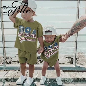 ZAFİLLE 4th Temmuz Kardeş Kıyafetler Çocuk Boys giyim seti Yaz Yenidoğan Bodysuit Mektup Baskılı Toddler Bebek Kostüm Takım Elbise