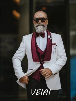 Zarif Erkek Takım Elbise 3 Adet Düğün Takımları Damat için Bir Düğme Blazer Setleri kostüm homme Erkek Elbise Ceket + Yelek + Pantolon + papyon