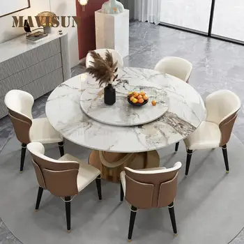 Zemin Hafif Lüks Kaya Tahtası yemek masası Büyük Modern Basit Ev yemek masası seyyar sandalye Kombinasyonu Mobilya W