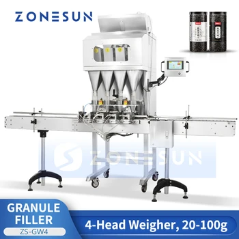 ZONESUN ZS-GW4 Otomatik Granül 20-100g Dolgu Kantarı 4 Kafa Fındık Fasulye Tahıl Tohumları Parçacık Şişeleri tatrtılı dolum makinesi