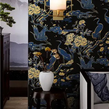 Çin Kabuğu ve Sopa Vinç Duvar Kağıdı Çıkarılabilir Kendinden Yapışkanlı Prepasted Çiçek Kuş Duvar Kağıdı duvar resmi Yatak Odası Ev Dekor için