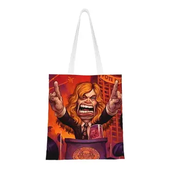 Özel Megadeths Nu Metal Hatip Tuval Alışveriş Çantaları Kadın Yıkanabilir Bakkal Rock Grubu alışveriş çantası Çanta