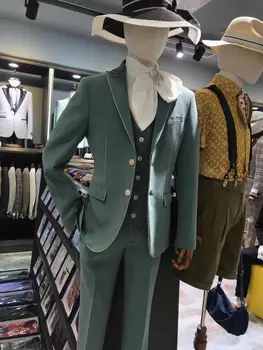 Özel Son tasarım lüks moda yeşil düğün takımları erkekler için Klasik eğlence Yaka damat ince parti resmi Blazer sadece ceket