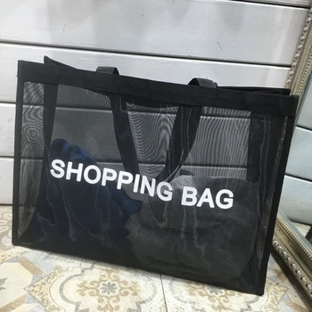 Şeffaf Naylon Örgü alışveriş çantası Şeffaf Büyük Kapasiteli Tek omuz çantası Nefes Plaj Seyahat Stor