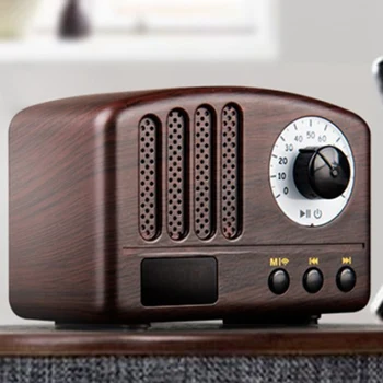 Retro Radyo-FM Radyo ile Taşınabilir Hoparlör Klasik Vintage Stil Mini Boy Bluetooth Hoparlör (Ahşap Rengi)
