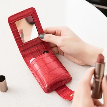 Taşınabilir Seyahat Ruj Çantası Kadınlar için PU Deri Küçük Kozmetik Çantası Mini Ruj saklama çantası Ayna ile Moda Kozmetik Çantası
