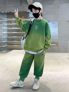 Yeni Bahar Sonbahar Erkek giyim seti Çocuk Yeşil Gri Degrade Kazak + Pantolon 2 Adet Eşofman Çocuklar İçin Eşofman