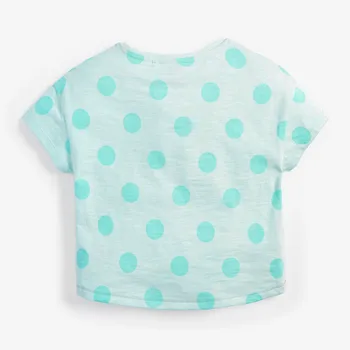 Yeni Yaz Bebek Kız Polka Dots T-shirt Yeni Karikatür Baskılı Kız Tees moda üst giyim Kısa Kollu Elbise Çocuklar için 2-7 Y
