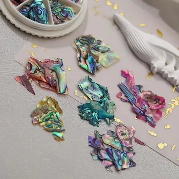6 Renkler / Tekerlek 3D Renk değiştiren Abalone Doğal Deniz Kabuğu Parçaları Doku Nail Art Sequins Dekorasyon Dilim DIY Manikür