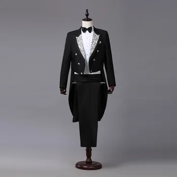 Erkek Smokin Takım Elbise Ceket Pantolon 2 adet Set Performans Takım Elbise Sihirbaz Sahne İletken Bel Canto Şarkıcı Sahne Kostüm XXS-XL