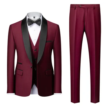 Formaller ve iş etkinlikleri için ceket, pantolon ve Yelekli Klasik erkek Takım Elbise Trajes Elegante Para Hombres Erkekler için Takım Elbise