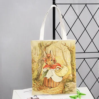 Sevimli Tavşan Aile Baskılı Alışveriş Karikatür Tote Çanta Kadın Harajuku Alışveriş Çantası Kız Omuz alışveriş çantası Bayan Kanvas çanta