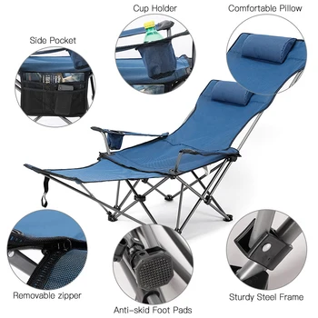 2 in 1 Katlanır kamp sandalyesi Taşınabilir Ayarlanabilir Uzanmış Şezlong w / Çıkarılabilir Footrest Kamp Balıkçılık Plaj Piknik