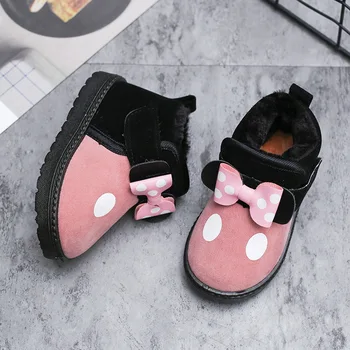 Disney karikatür kış çocuk çizmeleri Mickey pamuklu ayakkabılar kız moda sıcak renk eşleştirme kapalı ve açık bebek çizmeleri