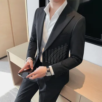 İngiliz Tarzı Bahar Yeni Lüks Bir Düğme Siyah Blazer Ceketler Erkekler İçin Giyim 2023 İş resmi giysi Slim Fit Takım Elbise Mont