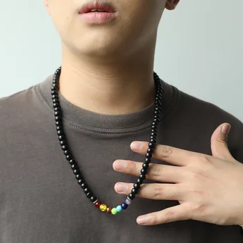 Siyah ahşap boncuklar erkek kolye basit popüler yeni renk doğal taş boncuklu kolye