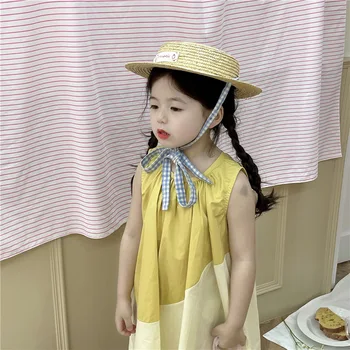 Tatlı Kız Mizaç Sanat Maç Renk Kolsuz Yelek Elbise Gevşek Yabancı Stil çocuk yaz giysileri