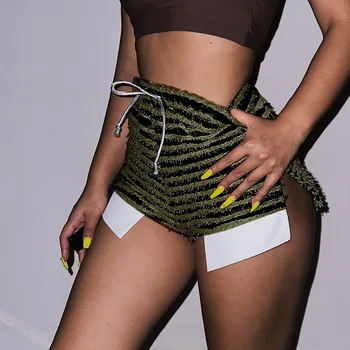 Tüylü Yan Bölünmüş Şort Kadın Zebra Baskı Sıska Lace Up 2023 Moda Vahşi Casual Streetwear Elastik Mini Dipleri