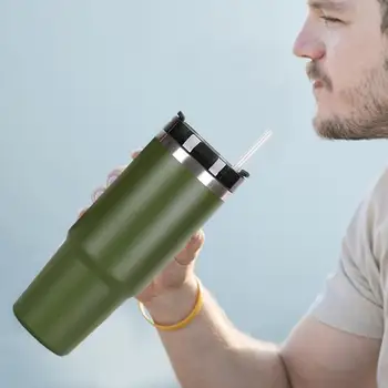 30 oz Macera Söndürücü Bardak Paslanmaz Çelik Termos Vakum Bardak Kolu Ve Saman İle Seyahat Su Şişesi BPA Ücretsiz Büyük Kupa