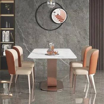 Canlı Kenar Döşeme Masa Kayrak Masaüstü Yemek Masası Benzersiz Kaya yemek odası mobilyası Paslanmaz Çelik Gül Altın Tabak Masa