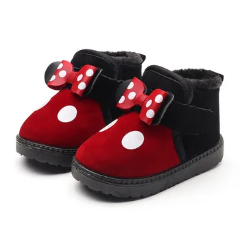 Disney karikatür kış çocuk çizmeleri Mickey pamuklu ayakkabılar kız moda sıcak renk eşleştirme kapalı ve açık bebek çizmeleri