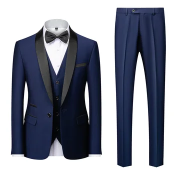 Formaller ve iş etkinlikleri için ceket, pantolon ve Yelekli Klasik erkek Takım Elbise Trajes Elegante Para Hombres Erkekler için Takım Elbise