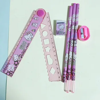 Sanrio Benim Melodi Kuromi Cinnamoroll sabit set kurşun kalem silgisi Cetvel Kalemtıraş Çocuk kırtasiye hediyesi Kutusu Öğrenci Ödülleri