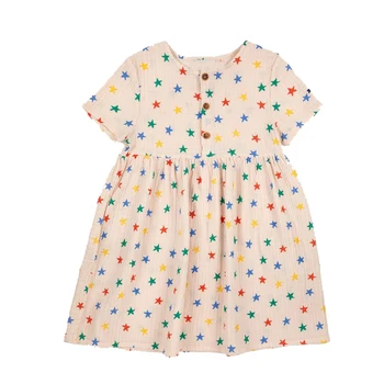 Çocuklar Elbiseler 2023 Yeni Yaz BC Marka Kızlar Sevimli Baskı Kısa Kollu Prenses Elbise Bebek Çocuk Moda Dış Giyim