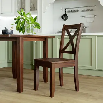 2 ADET Yemek Sandalyesi Ahşap Çiftlik Evi Yemek Odası Yan Sandalye Seti 2 Kişi için, X Şekli Geri Accent Kahvaltı mutfak mobilyası Kahverengi